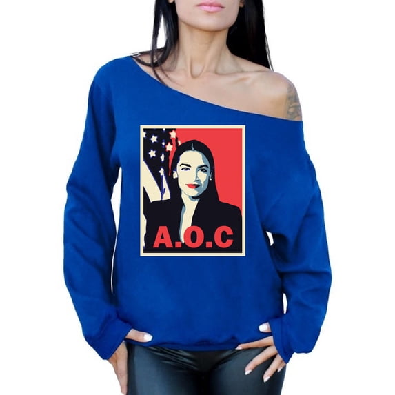 Awkward Styles AOC Off Shoulder Sweatshirt Ocasio Ladies Sweater Ocasio Oversized Sweaters Patriotic Sweater Made in USA AOC Off The Shoulder Sweater American Style Ocasio Sweatshirt Cortez Outfit