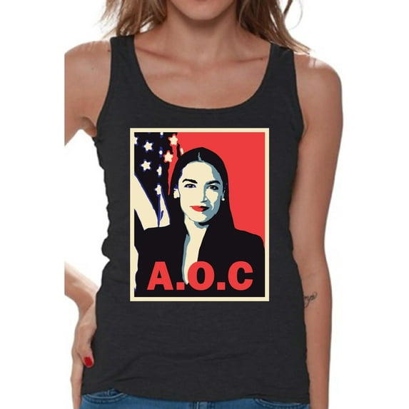 Awkward Styles AOC Women's Tanks Ocasio Ladies Tank Top Alexandria Ocasio-Cortez Women T-Shirt Patriotic Shirts Made in USA AOC Tshirt American Style Ocasio Shirt for Her Ocasio-Cortez Outfit