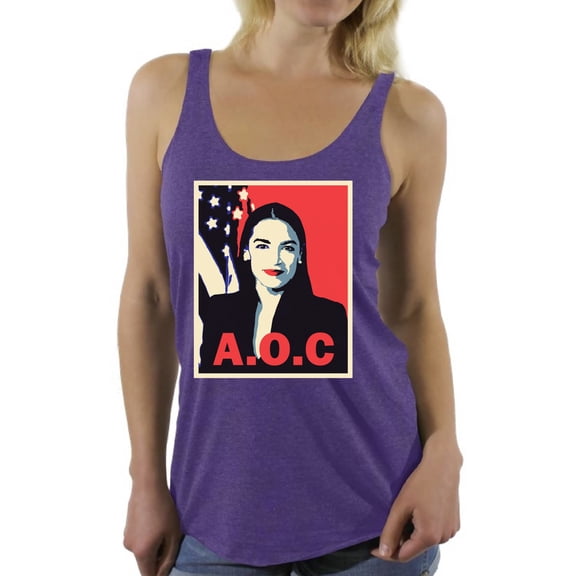 Awkward Styles AOC Women's Tanks Ocasio Racerback Tank Top Alexandria Ocasio-Cortez T-Shirts Patriotic Shirts Made in USA AOC Tshirt American Style Ocasio Shirt for Wife Ocasio-Cortez Outfit
