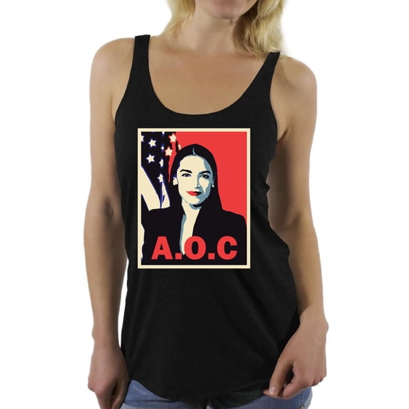 Awkward Styles AOC Women's Tanks Ocasio Racerback Tank Top Alexandria Ocasio-Cortez T-Shirts Patriotic Shirts Made in USA AOC Tshirt American Style Ocasio Shirt for Wife Ocasio-Cortez Outfit