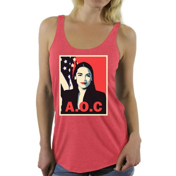 Awkward Styles AOC Women's Tanks Ocasio Racerback Tank Top Alexandria Ocasio-Cortez T-Shirts Patriotic Shirts Made in USA AOC Tshirt American Style Ocasio Shirt for Wife Ocasio-Cortez Outfit