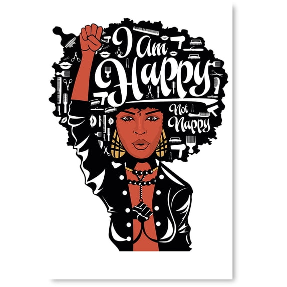 Awkward Styles African Wall Art Printed Art Picture African Woman Poster Art I Am Happy Quotes Decals Beautiful Woman Portrait Nifty Bathroom Decor African Wall Decor Ideas for Office Room
