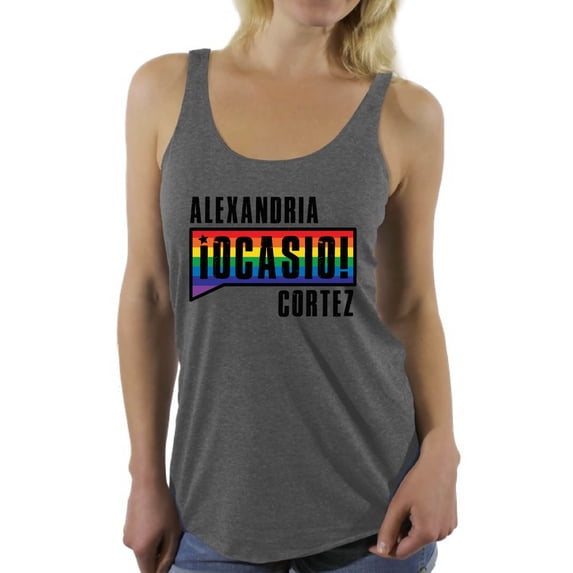 Awkward Styles Alexandria Cortez Women's Racerback Tank Top AOC Shirt Rainbow T Shirts for Her Patriotic Shirts Made in USA AOC Tshirt American Style Ocasio Shirt for Wife Ocasio-Cortez Outfit