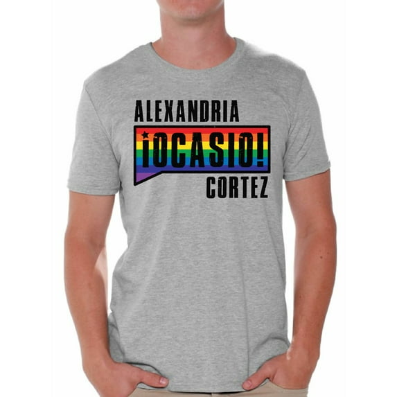 Awkward Styles Alexandria Ocasio-Cortez Men's Shirts AOC Rainbow T Shirts for Him LGBTQ Tshirt Patriotic Shirts Made in USA AOC Tshirt American Style Ocasio Shirt for Husband Ocasio-Cortez Outfit