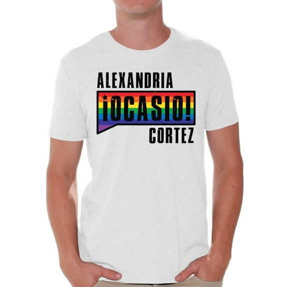 Awkward Styles Alexandria Ocasio-Cortez Men's Shirts AOC Rainbow T Shirts for Him LGBTQ Tshirt Patriotic Shirts Made in USA AOC Tshirt American Style Ocasio Shirt for Husband Ocasio-Cortez Outfit