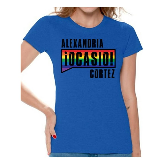 Awkward Styles Alexandria Ocasio-Cortez Women's Shirts AOC Rainbow Shirts for Her LGBTQ Tshirt Patriotic Shirts Made in USA AOC Tshirt American Style Ocasio Shirt for Wife Ocasio-Cortez Outfit