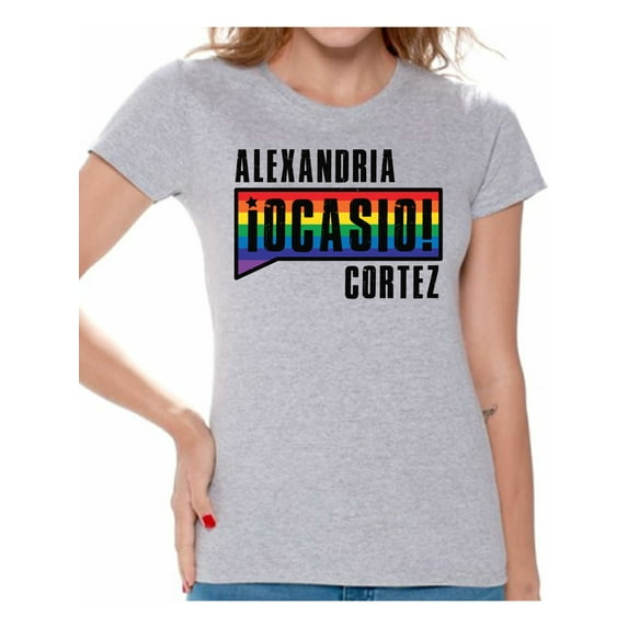 Awkward Styles Alexandria Ocasio-Cortez Women's Shirts AOC Rainbow Shirts for Her LGBTQ Tshirt Patriotic Shirts Made in USA AOC Tshirt American Style Ocasio Shirt for Wife Ocasio-Cortez Outfit