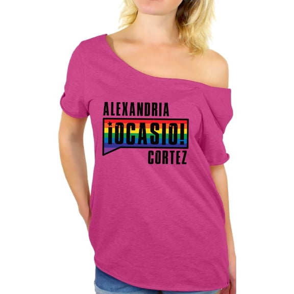Awkward Styles Alexandria Ocasio Oversized Women's Shirts AOC Off Shoulder Shirts LGBTQ Tshirt Patriotic Shirts Made in USA AOC Tshirt American Style Ocasio Shirt for Her Ocasio-Cortez Outfit