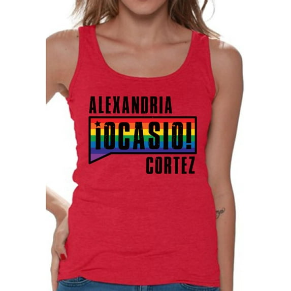 Awkward Styles Alexandria Ocasio Women's Tanks AOC Tank Top Rainbow Shirts for Her LGBTQ Shirt Patriotic Shirts Made in USA AOC Tshirt American Style Ocasio Shirt for Her Ocasio-Cortez Outfit