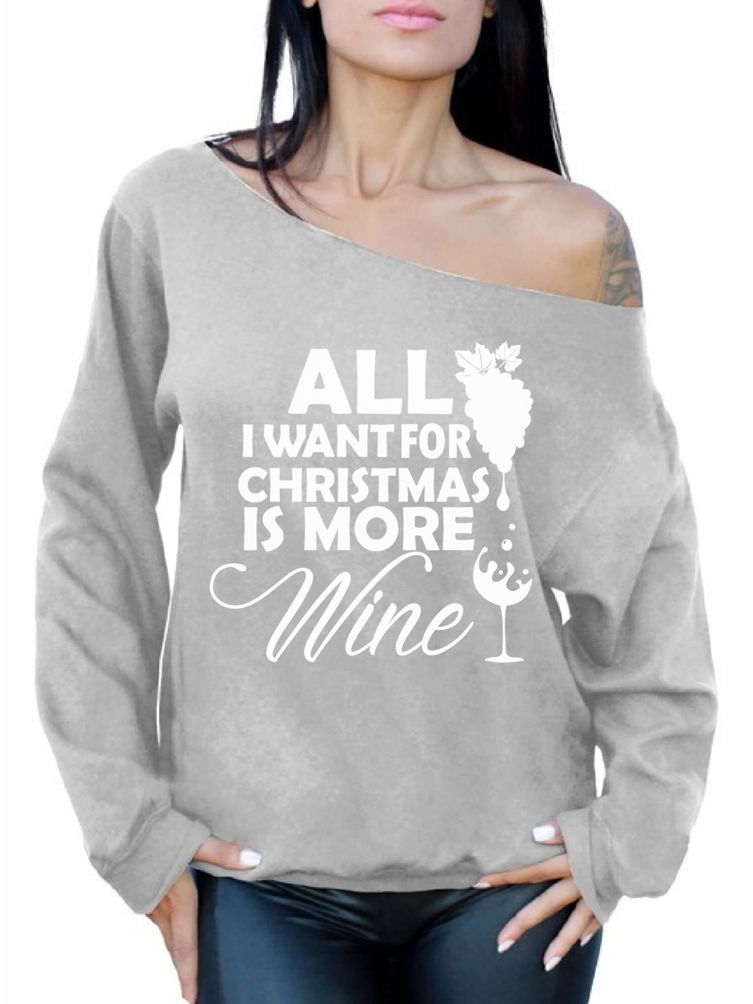 Awkward Styles All I Want for Christmas Is More Wine Off the Shoulder Sweatshirt More Wine Off the Shoulder Top Oversized Sweatshirt Wine Christmas Sweatshirt for Women Wine Christmas Sweater - image 1 of 4