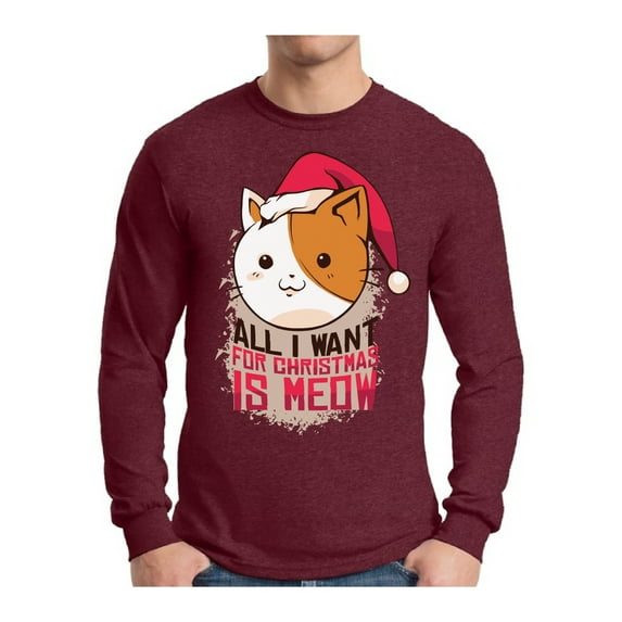 Awkward Styles All I Want for Christmas is Meow Xmas Sweater Long Sleeve T-Shirt for Men
