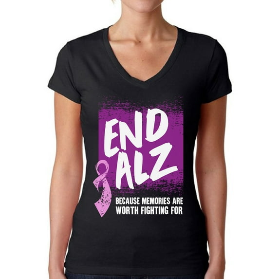 Awkward Styles Alzheimers Awareness V Neck T-Shirt Endalz Shirts Alzheimers Clothes for Women Endalz T-Shirt Alzheimer Tshirt for Ladies Endalz Gifts Alzheimer Shirts Alzheimer Clothing Collection