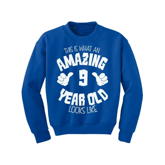 Awkward Styles Amazing 9th Birthday Youth Sweatshirt for Boys Girls It's My Ninth B-day Crewneck Tops for Kids This is What an Amazing 9 Year Old Looks Like