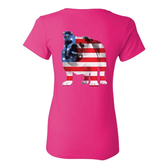 Awkward Styles American Flag Bulldog Women Shirt Independence Day Pro America Bulldog T shirt for Ladies Gifts Pro America Bulldog T shirt for Her Dog Girls Gifts USA Print on the Back Only