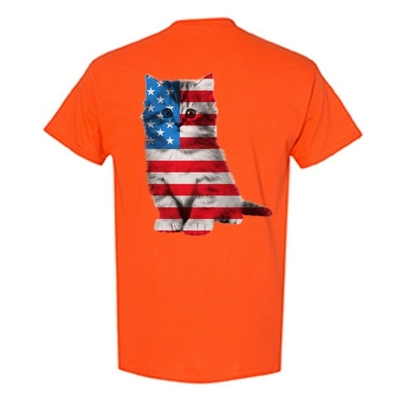 Awkward Styles American Flag Cat Men T Shirt Independence Day Pro America Cat T shirt for Men Gifts Pro America Cat T shirt for Him Cat Girls Gifts USA Little Cat Print on the Back Only