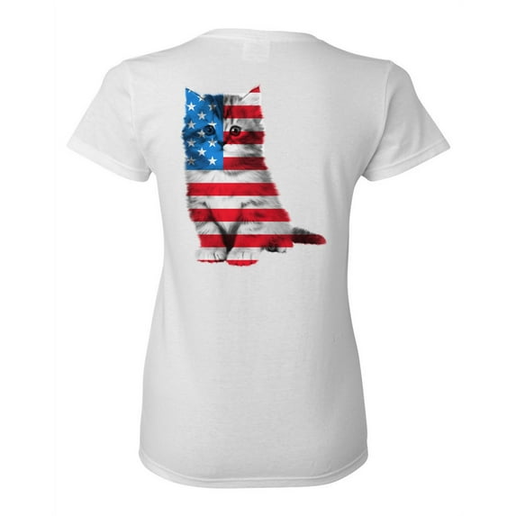 Awkward Styles American Flag Cat Women Shirt Independence Day Pro America Cat T shirt for Ladies Gifts Pro America Cat T shirt for Her Cat Girls Gifts USA Little Cat Print on the Back Only