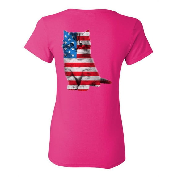 Awkward Styles American Flag Cat Women Shirt Independence Day Pro America Cat T shirt for Ladies Gifts Pro America Cat T shirt for Her Cat Girls Gifts USA Little Cat Print on the Back Only