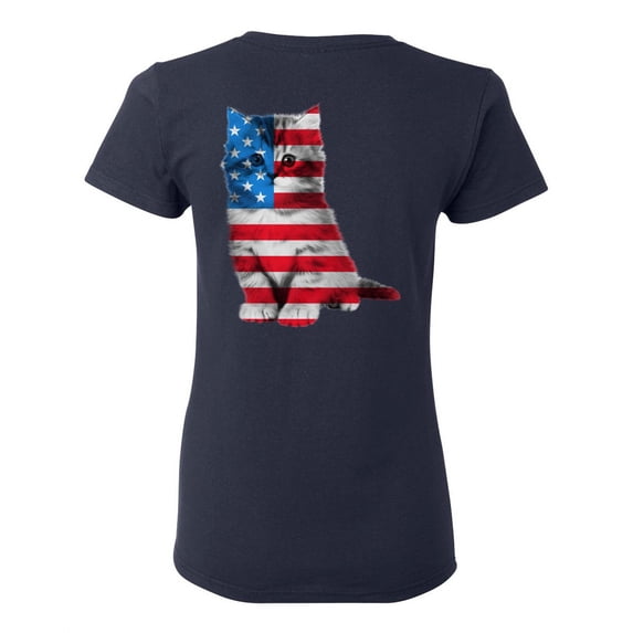 Awkward Styles American Flag Cat Women Shirt Independence Day Pro America Cat T shirt for Ladies Gifts Pro America Cat T shirt for Her Cat Girls Gifts USA Little Cat Print on the Back Only