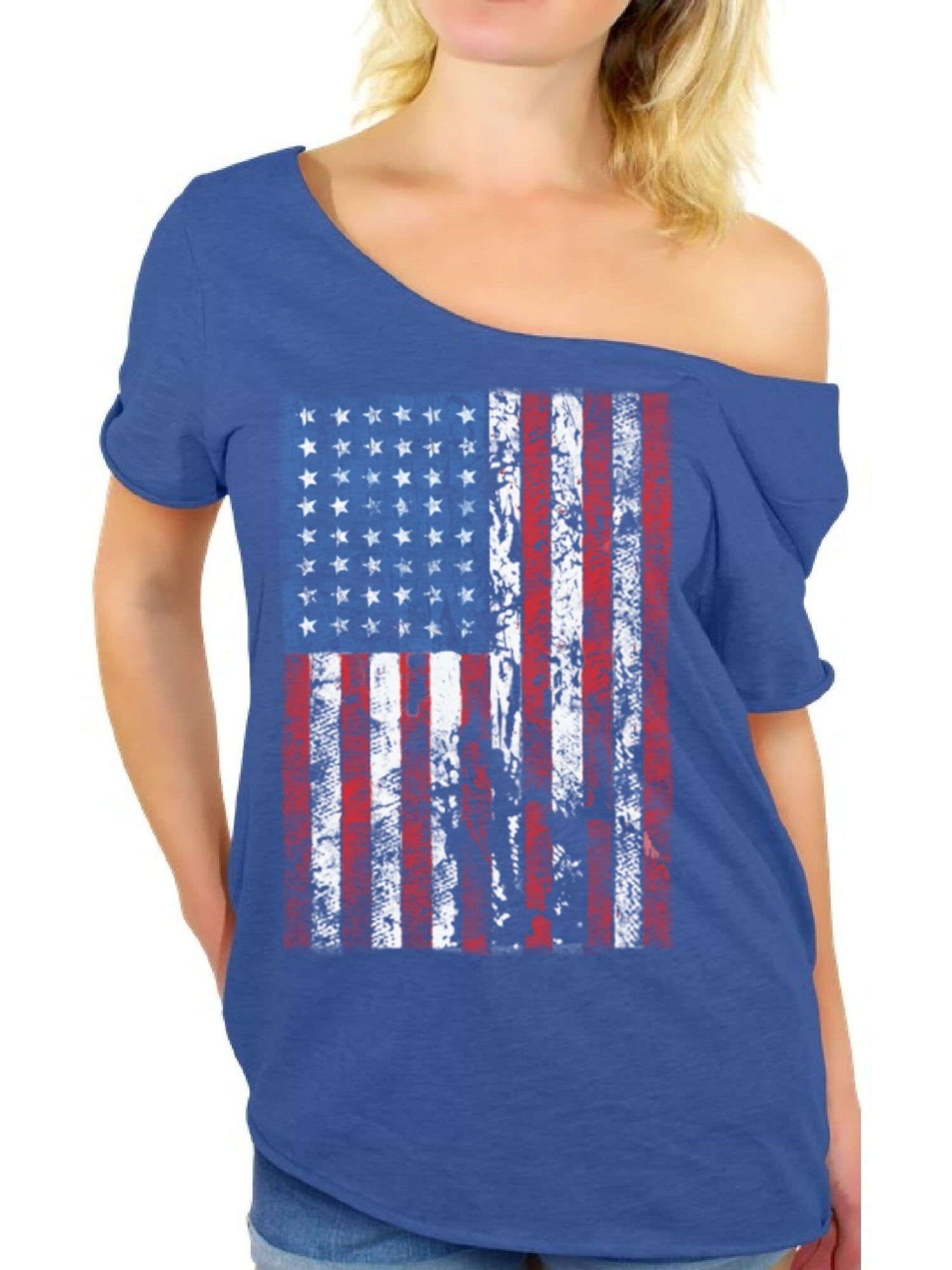 Awkward Styles American Flag Off the Shoulder T Shirts for Women USA Shirt Womens Patriotic
