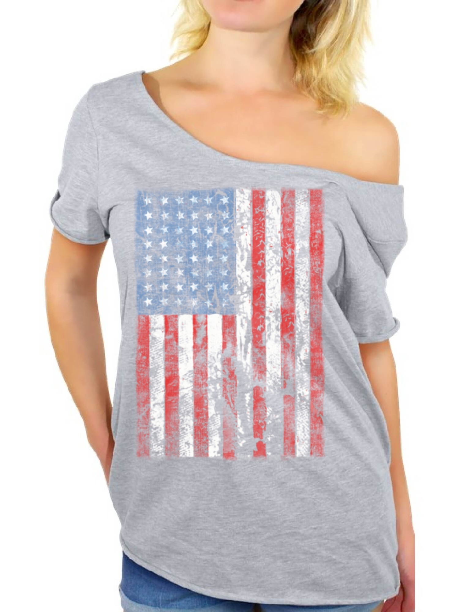 Awkward Styles American Flag Off the Shoulder T Shirts for Women USA Shirt Womens Patriotic Outfit USA Flag T Shirts 4th of July Tshirt Tops Independence Day Gifts USA Tee Shirts for Women - image 1 of 4