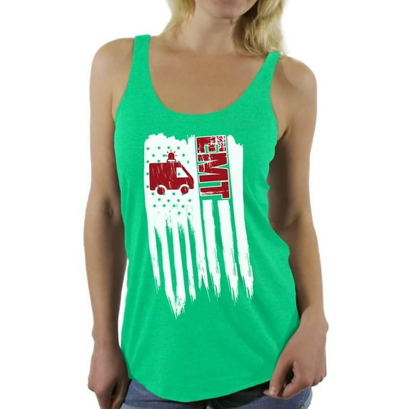 Awkward Styles American Flag EMT Women Racerback Tank Top Made in the USA Patriotic EMT Women Shirt Independence Day USA EMT Tank for Women Gifts for Women USA Flag EMT Women Top