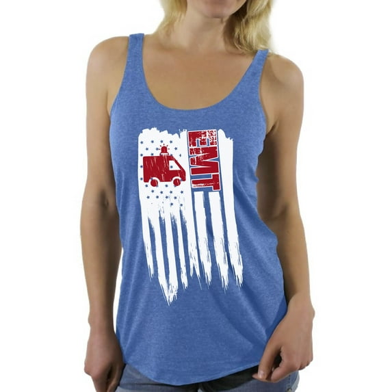 Awkward Styles American Flag EMT Women Racerback Tank Top Made in the USA Patriotic EMT Women Shirt Independence Day USA EMT Tank for Women Gifts for Women USA Flag EMT Women Top