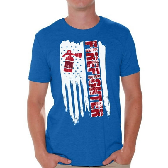 Awkward Styles American Flag Firefighter Men Shirt Patriotic Gifts Vintage USA Firefighter T shirt for Men Gifts for Men Pro America Firefighter Men Tshirt Firefighter Gifts