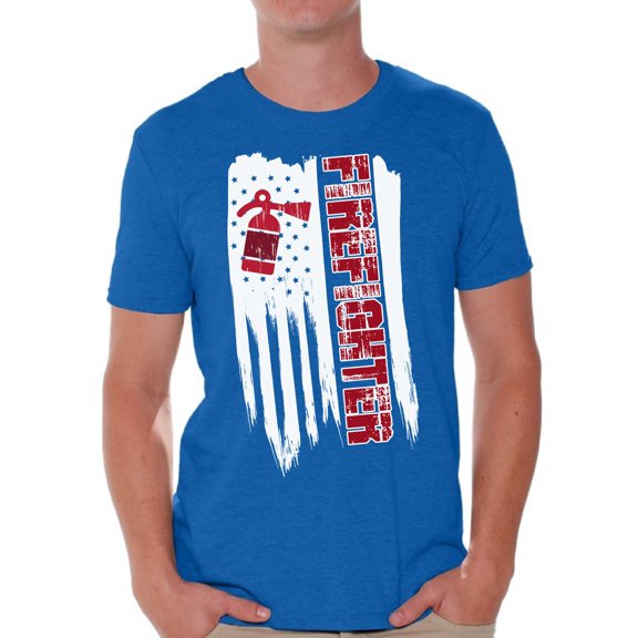 Awkward Styles American Flag Firefighter Men Shirt Patriotic Gifts Vintage USA Firefighter T shirt for Men Gifts for Men Pro America Firefighter Men Tshirt Firefighter Gifts