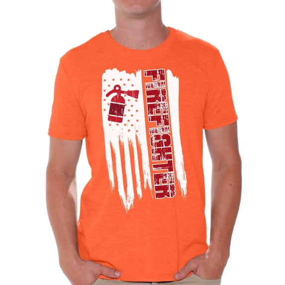 Awkward Styles American Flag Firefighter Men Shirt Patriotic Gifts Vintage USA Firefighter T shirt for Men Gifts for Men Pro America Firefighter Men Tshirt Firefighter Gifts