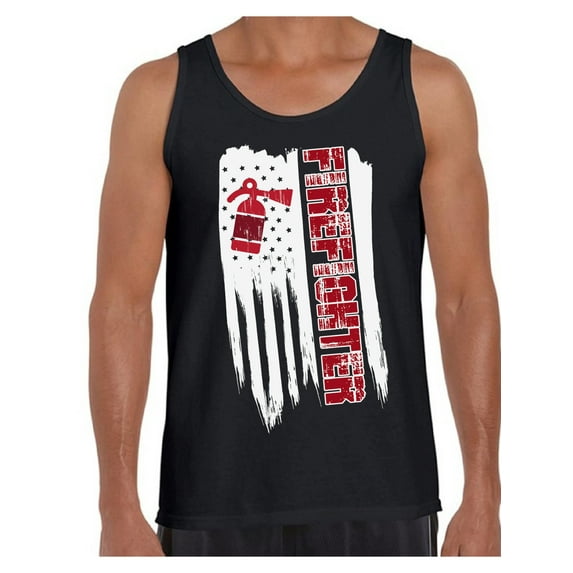 Awkward Styles American Flag Firefighter Men Tank Top Made in the USA Pro America Firefighter Men Shirt I'm American 4th of July Firefighter Tank for Men 4th of July Gifts