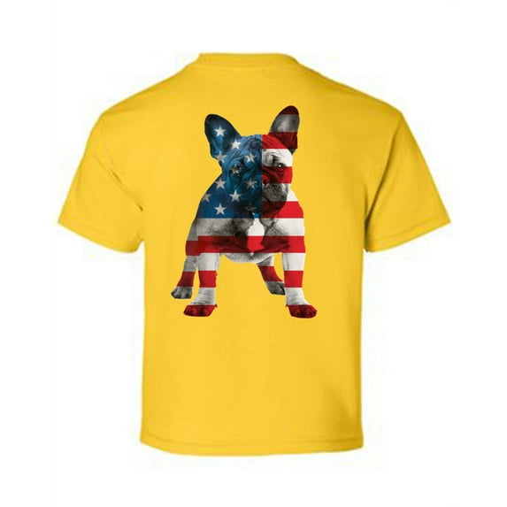 Awkward Styles American Flag French Bulldog Youth Shirt I'm American USA French Bulldog T shirt for Boy Proud American USA French Bulldog T shirt for Girl Red White Blue USA Print on the Back Only