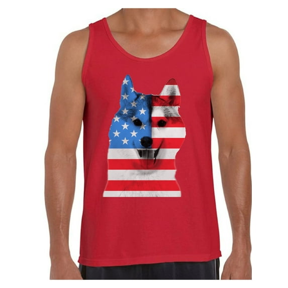 Awkward Styles American Flag Husky Dog Tank Tops for Men American Patriotic Tanks Mens USA Flag Tops 4th Of July Gifts for Husky Dog Owners Red White and Blue Independence Day Muscle Tank Tops for Him