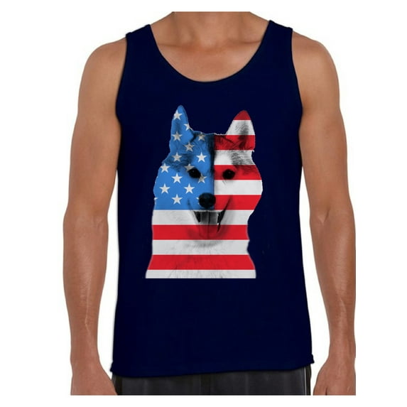 Awkward Styles American Flag Husky Dog Tank Tops for Men American Patriotic Tanks Mens USA Flag Tops 4th Of July Gifts for Husky Dog Owners Red White and Blue Independence Day Muscle Tank Tops for Him