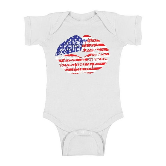 Awkward Styles American Flag Lips Baby Bodysuit Short Sleeve American Kiss One Piece USA Lips Bodysuit First 4th of July Outfit for Baby Independence Day One Piece for Newborn Cute American Baby Gifts