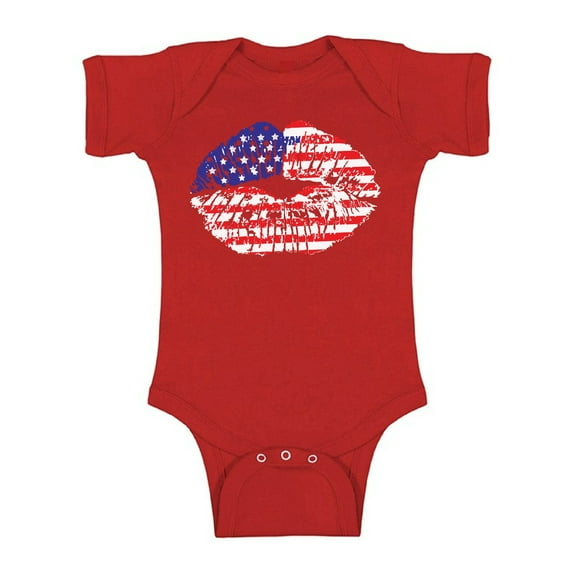 Awkward Styles American Flag Lips Baby Bodysuit Short Sleeve American Kiss One Piece USA Lips Bodysuit First 4th of July Outfit for Baby Independence Day One Piece for Newborn Cute American Baby Gifts
