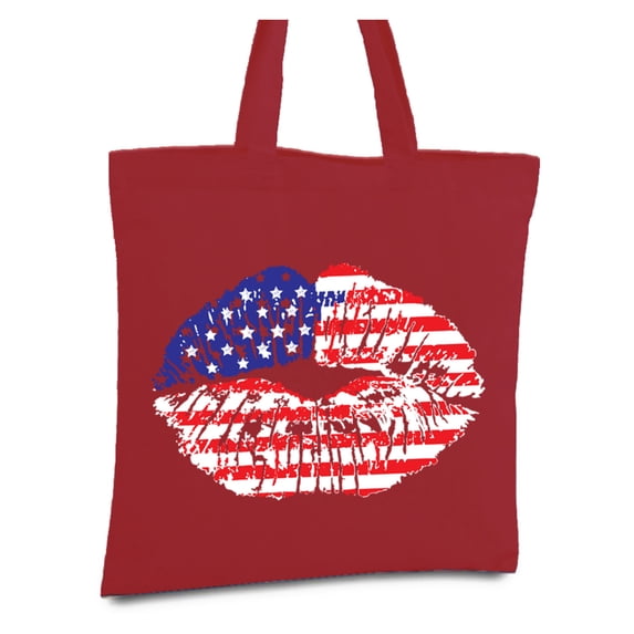 Awkward Styles American Flag Lips Canvas Tote Bag USA Kiss Book Bag Patriotic Gifts for Men and Women USA Lips Shopping Bag American Flag Reusable Shopper Bag USA Gifts Cute 4th of July Tote Bag