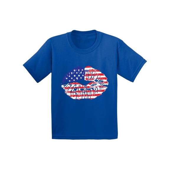 Awkward Styles American Flag Lips Toddler Shirt Cute American Kiss Tshirt for Kids USA Lips Shirt for Girls Independence Day Gifts for Boys 4th of July Kids Tshirt Patriotic Shirt Kids USA Gifts