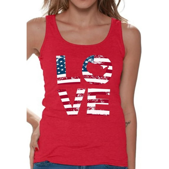 Awkward Styles American Flag Love Women Tank Top Red White and Blue 4th of July Women Shirt Proud American Retro USA Love Tank for Women 4th of July Gifts 4th of July Women Top I'm American
