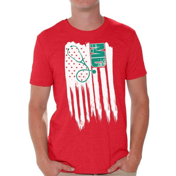 Awkward Styles American Flag MD Medic Men Shirt 4th of July Gifts Retro USA Medic Men T shirt One Nation Pro America Doctor Tshirt for Men Independence Day 4th of July Medical Men T-shirt