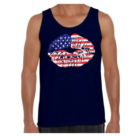 Awkward Styles American Flag Mens Tank Tops Lips Tanks for Men USA Flag Stars and Stripes Lips Tops Red White Blue Lips Tanktop 4th of July Gift Independence Day Party Outfit for Men