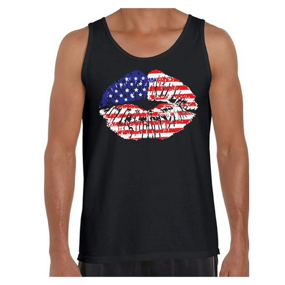 Awkward Styles American Flag Mens Tank Tops Lips Tanks for Men USA Flag Stars and Stripes Lips Tops Red White Blue Lips Tanktop 4th of July Gift Independence Day Party Outfit for Men