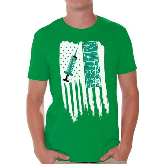 Awkward Styles American Flag Nurse Men Shirt I'm American USA Patriotic Nurse T shirt for Men One Nation Pro America Nurse Men Tshirt Independence Day 4th of July Nurse T-shirt for Men