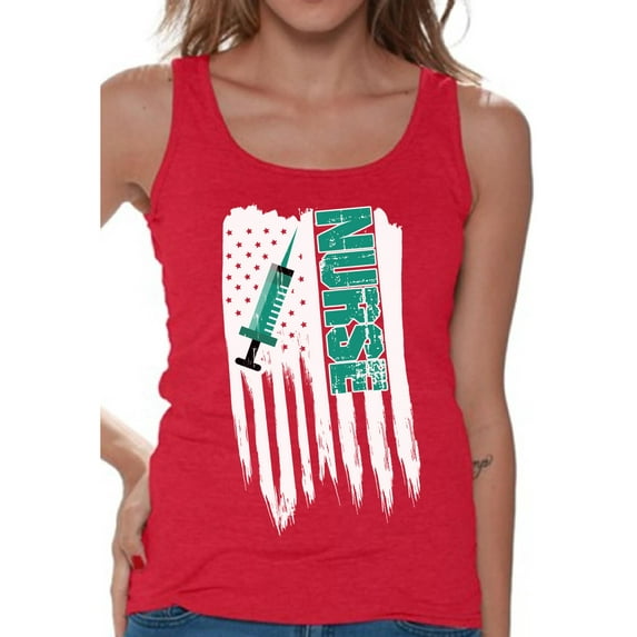 Awkward Styles American Flag Nurse Women Tank Top United States of America Pro America Nurse Shirt for Women Free to Be Me USA Patriotic Nurse Women Tank One Nation Retro USA Nurse Top for Women