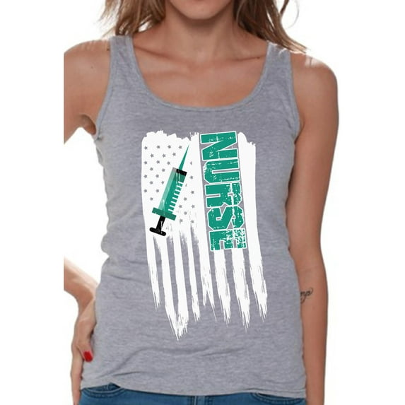 Awkward Styles American Flag Nurse Women Tank Top United States of America Pro America Nurse Shirt for Women Free to Be Me USA Patriotic Nurse Women Tank One Nation Retro USA Nurse Top for Women