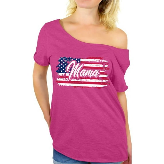 Awkward Styles American Flag Off Shoulder Shirt USA Flag Off Shoulder T shirt for Mama 4th of July Gifts Mama USA Off Shoulder Tshirt Gifts for Mama 4th of July Mama Off Shoulder T-shirt I'm American