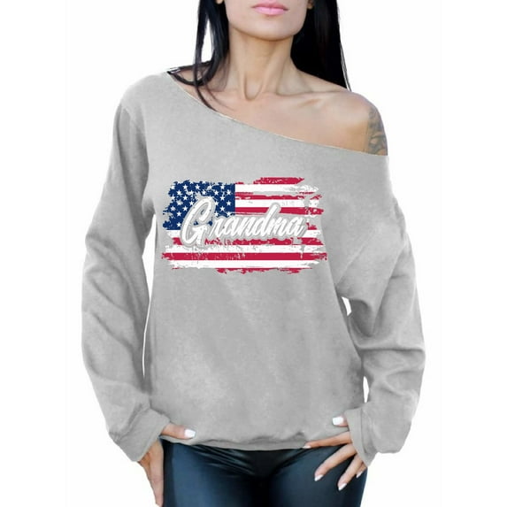 Awkward Styles American Flag Off Shoulder Sweatshirt Gifts for Grandma Patriotic USA Flag Sweatshirt for Grandma 4th July Gifts Grandma USA Off Shoulder Sweatshirt Gifts for Grandma Made in the USA