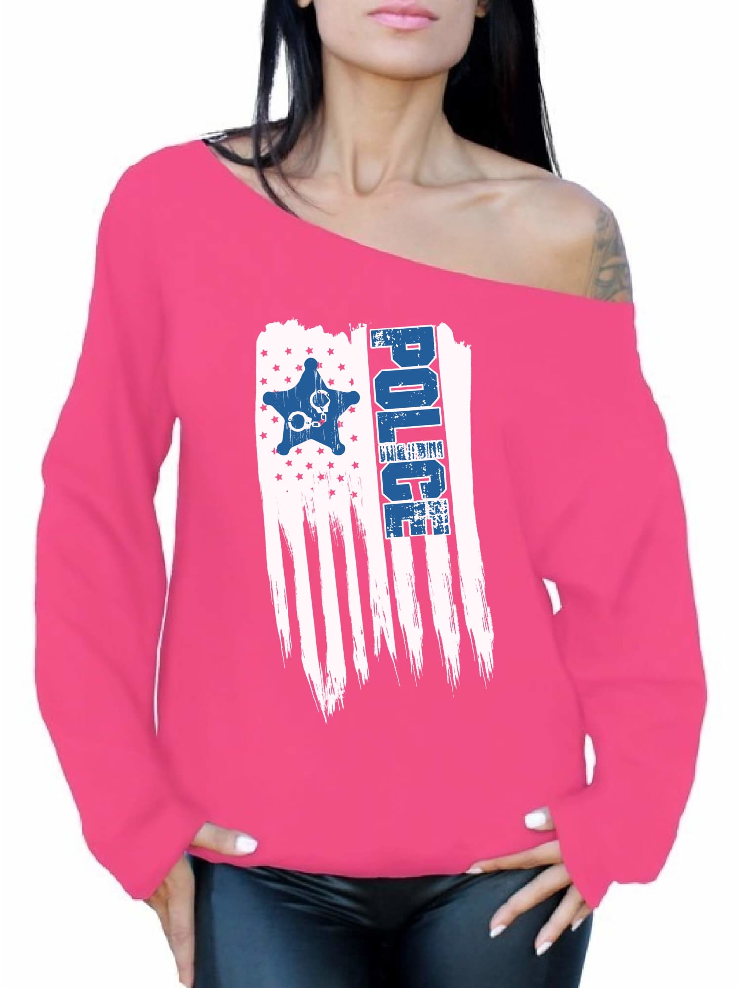 Awkward Styles American Flag Police Off Shoulder Sweatshirt Patriotic ...