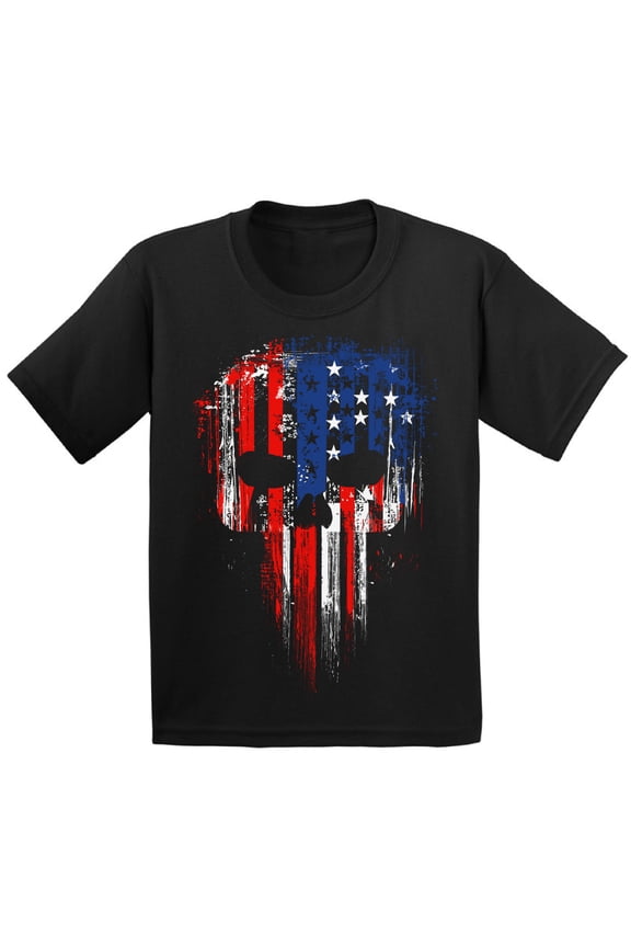 American Flag Shirts Kids Gifts Patriotic Shirts for Children Sniper Skull Shirt for Kids Military American Flag Kids Items American Reaper T Shirt for Girls Skeleton Shirts for Boys