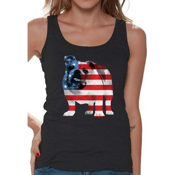 Awkward Styles American Flag Tank Tops Bulldog American Patriotic Tank Top for Women USA Flag Tanks 4th Of July Gifts for Dog Owners Bulldog Lover Tops Red White and Blue Patriotic Outfit for Her