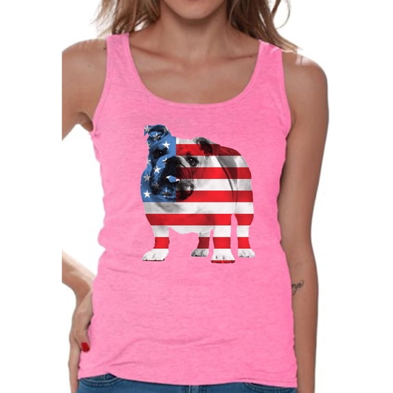 Awkward Styles American Flag Tank Tops Bulldog American Patriotic Tank Top for Women USA Flag Tanks 4th Of July Gifts for Dog Owners Bulldog Lover Tops Red White and Blue Patriotic Outfit for Her